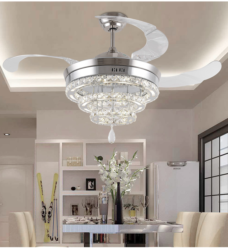 Led Crystal Stealth Ceiling Fan Lights Living Room Minimalist