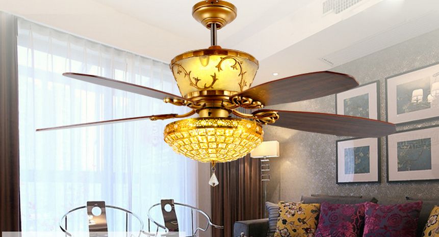 Remote Control Ceiling Fan Light Luxury Decoration Restaurant Led