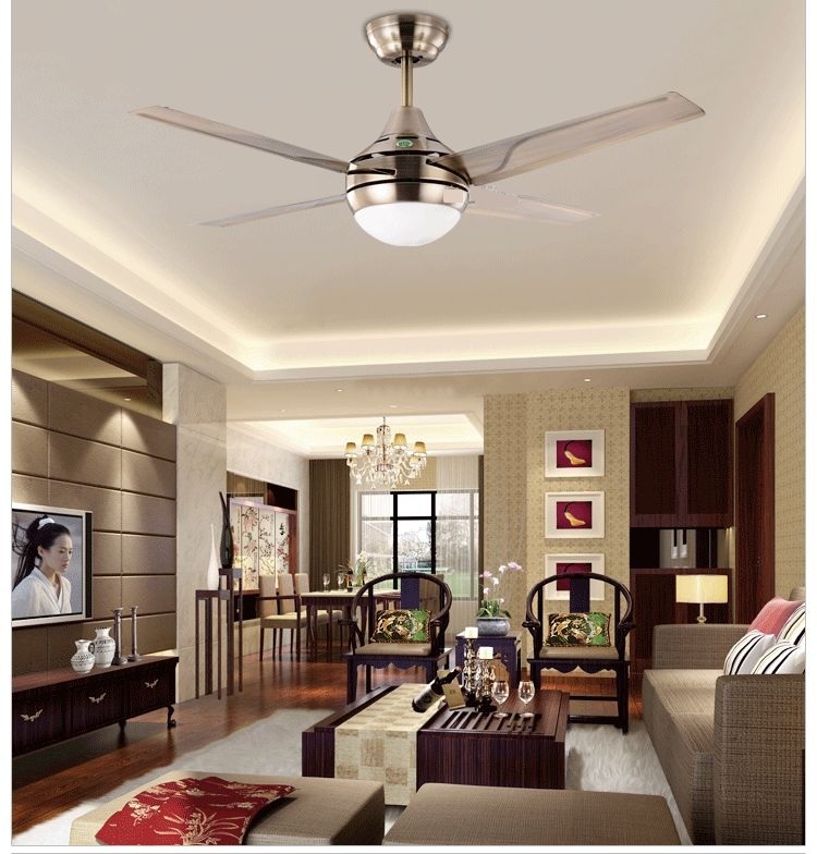 Modern Minimalist Led Fan Lights 44inch Iron Leaf Fan Light