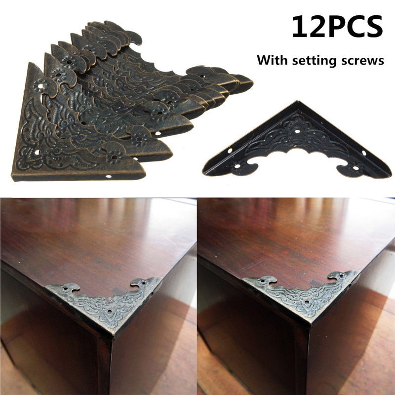 New 12Pcs Antique Brass Jewelry Gift Box Wooden Corner Protector Guard For Home Decorative Corners