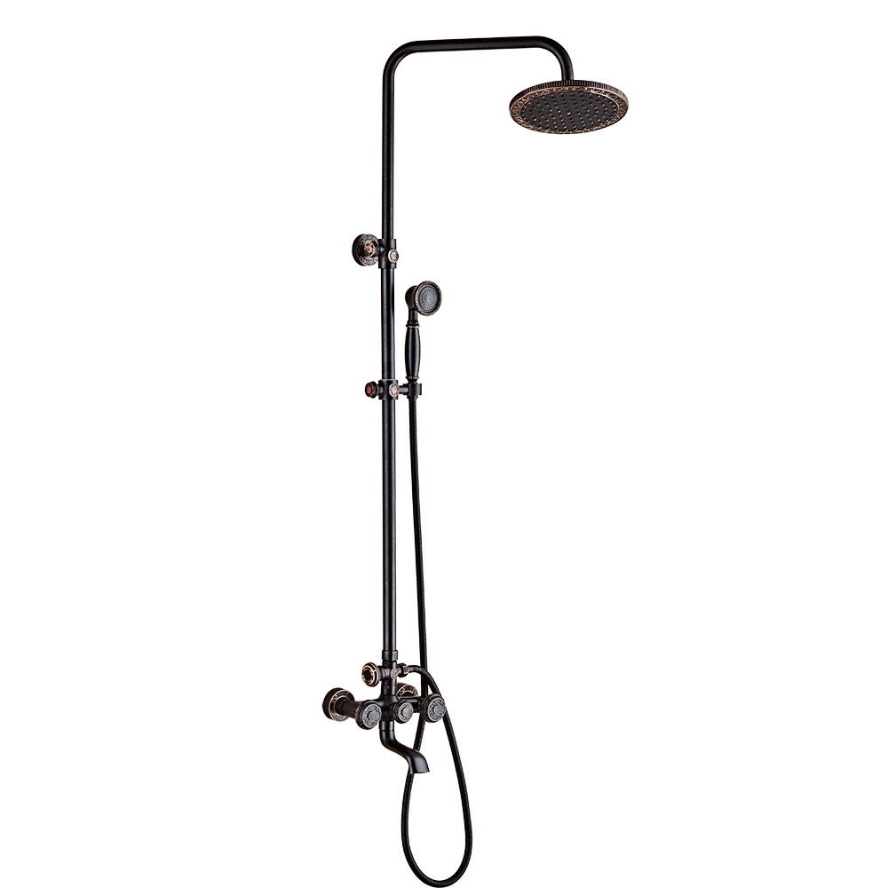 Classic Vintage Orb Brass Bathroom Shower Faucet Mixer Tap Exposed
