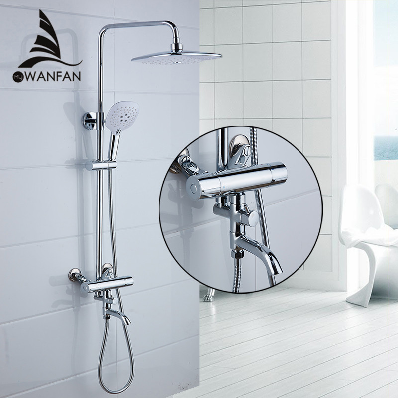 Shower Faucets Brass Chrome Thermostatic Bathroom Wall Bathtub