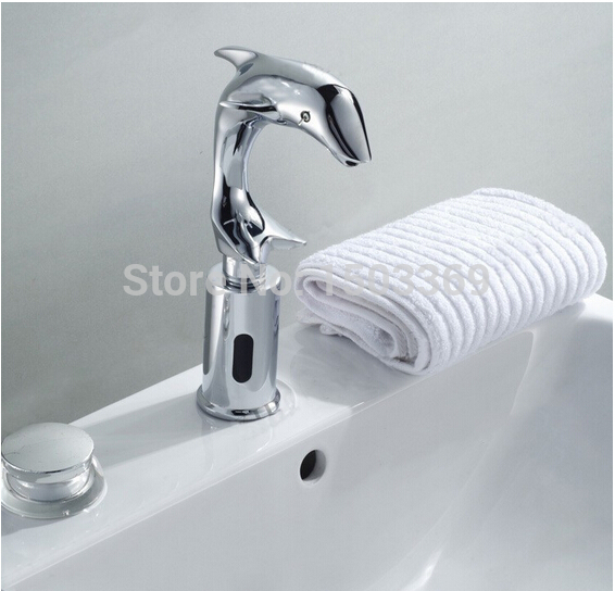 Automatic Hand Touch Free Single Handle Deck Mounted Brass Dolphin