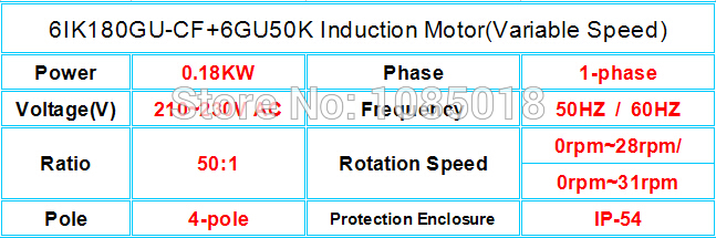 6IK180GU-CF+6GU50K Induction Motor(Variable Speed)