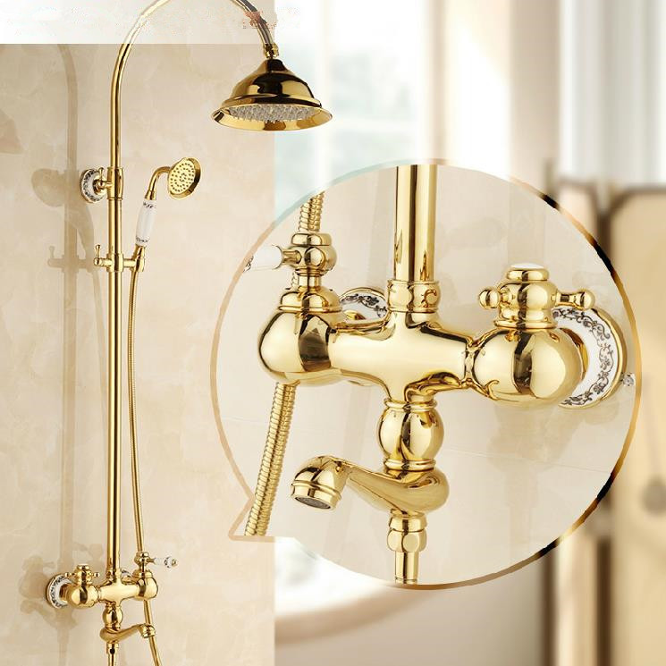 Shower Faucets Gold Bathroom Taps Rainfall 8 Inch With Hand Shower