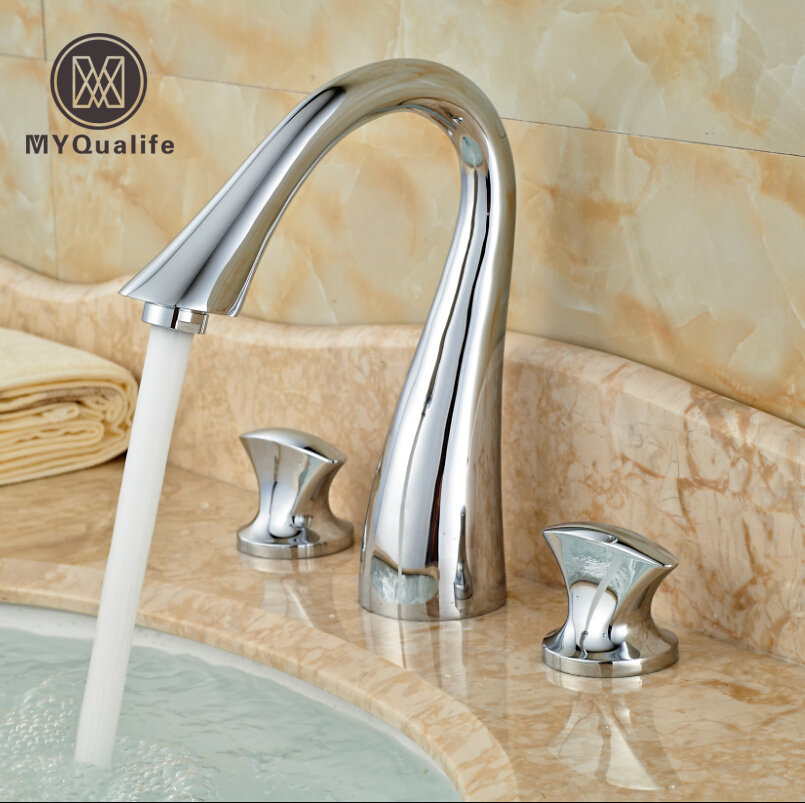 Brand New Waterfall Bathroom Widespread Sink Faucet 3 Holes Dual