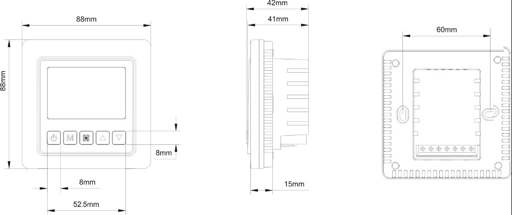 T5000 Series Thermostat Dimensions in (mm)