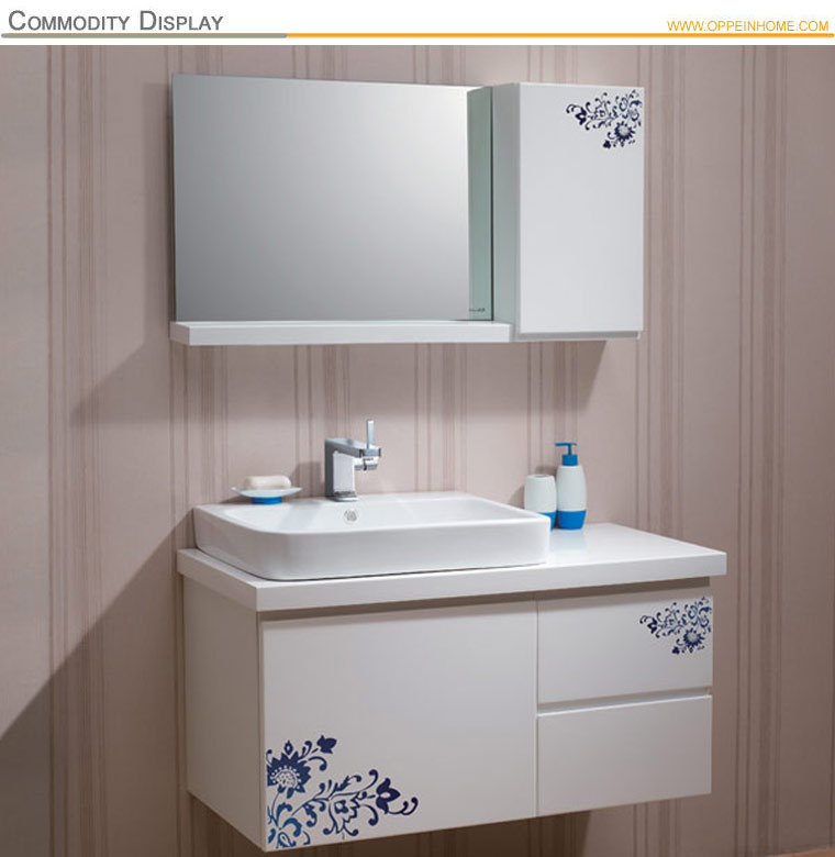 Carving Flowers White Bathroom Vanity For Modern Furnish