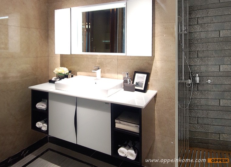 Modern Tempered Glass White Bathroom Cabinet