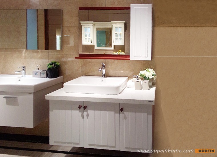 Wholesale New Design Modern White PVC Mirrored Modern Bathroom Vanity