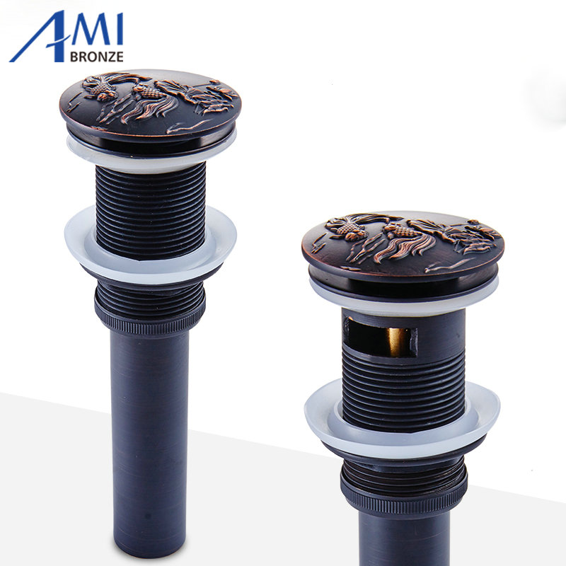 Black Brass Bathroom Basin Sink Drainer Push Down Pop Up Drain Bathroom Basin Sink Drainer Push Down