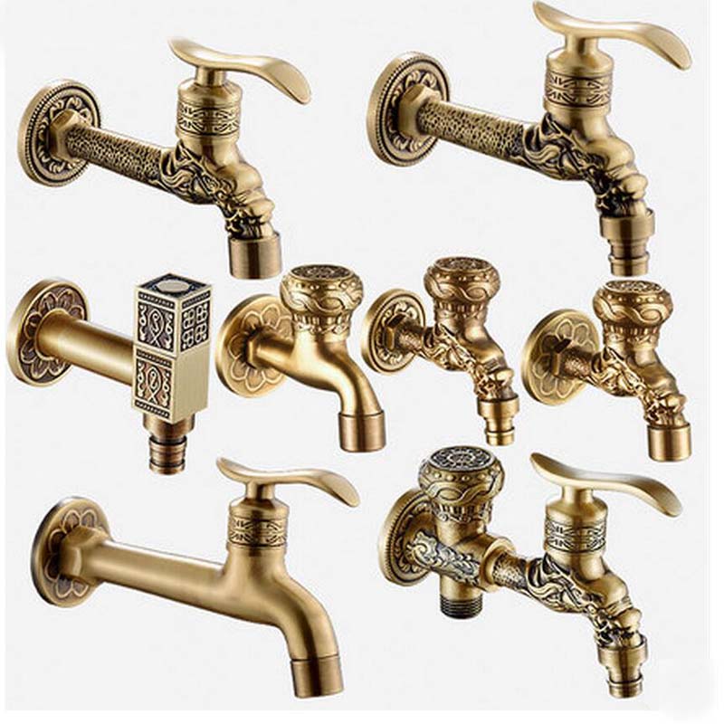 Luxury-Antique-Brass-Decorative-Outdoor-Faucet-Garden-Bibcock-Tap-Bathroom-Washing-Machine-mop-Faucet