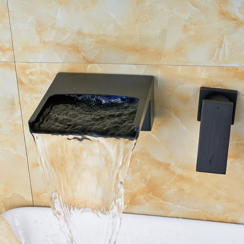 Oil Rubbed Bronze Solid Brass Waterfall Spout Bathroom Sink Faucet