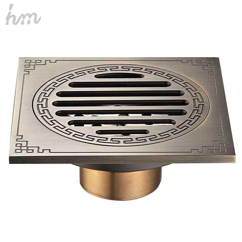 Floor Drain Waste Antique Brass Art Bathroom Accessory Euro Style Linear Shower Wire Strainer Art Carved Cover Waste Drainer