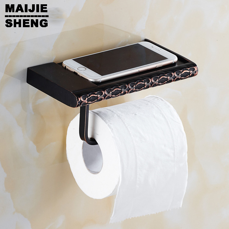 Antique brass bathroom paper phone holder with shelf bathroom Mobile