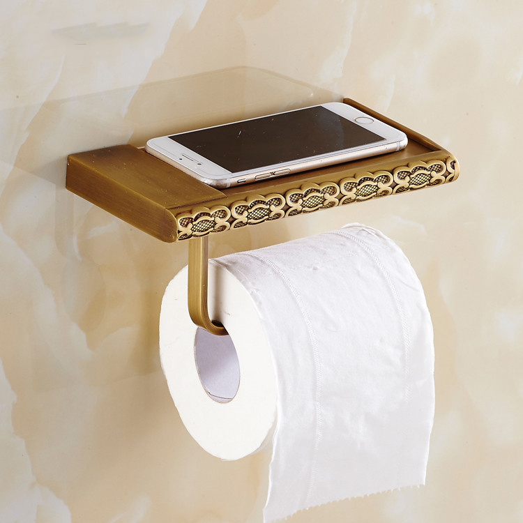 Antique brass bathroom paper phone holder with shelf bathroom Mobile