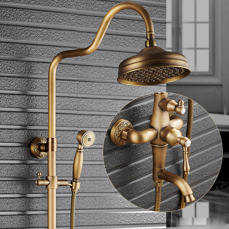 Antique Brass Shower Mixer Valve Set One Handle with Storage Holde ...