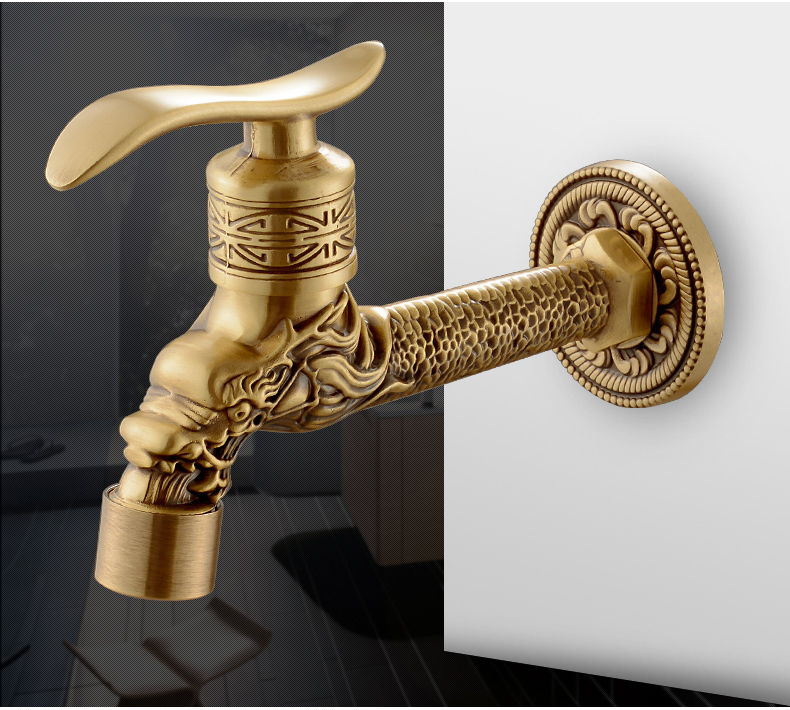 Full Brass Antique Brass Washing Machine Faucet Mop Pool Mixer Tap Wall ...