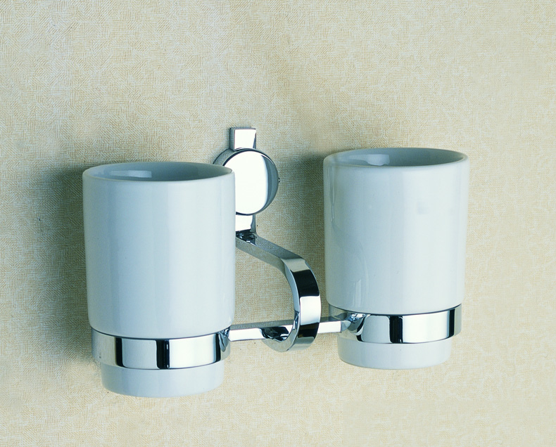 Toothbrush Holder Wall Mounted Antique Brass Double Toothpaste Ceramic Cup
