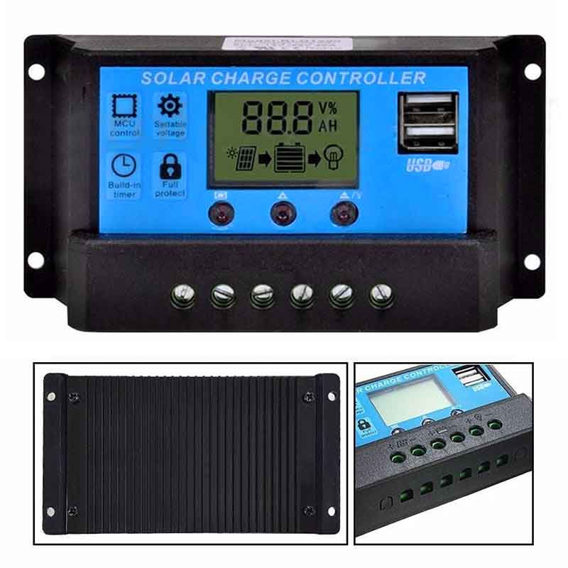 12V/24V PWM Solar Charge Controller Dual USB LCD Display Solar Panel Charge Regulator 10A 20A 30A