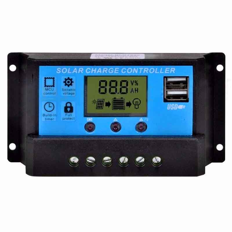 12V/24V PWM Solar Charge Controller Dual USB LCD Display Solar Panel Charge Regulator 10A 20A 30A