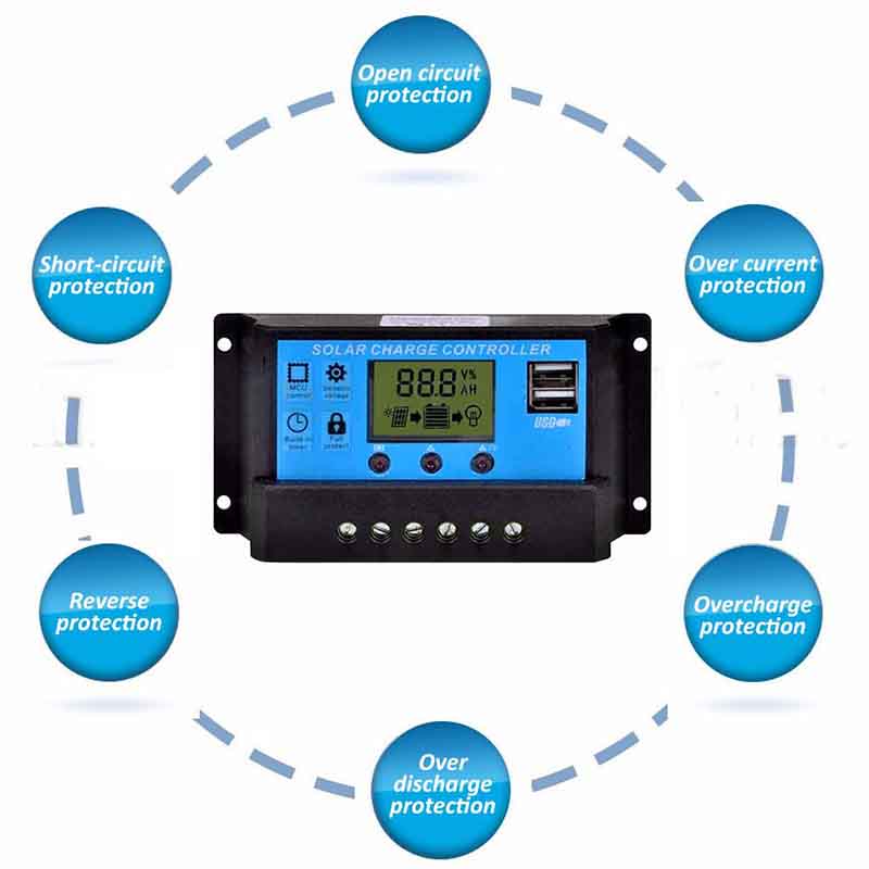 12V/24V PWM Solar Charge Controller Dual USB LCD Display Solar Panel Charge Regulator 10A 20A 30A