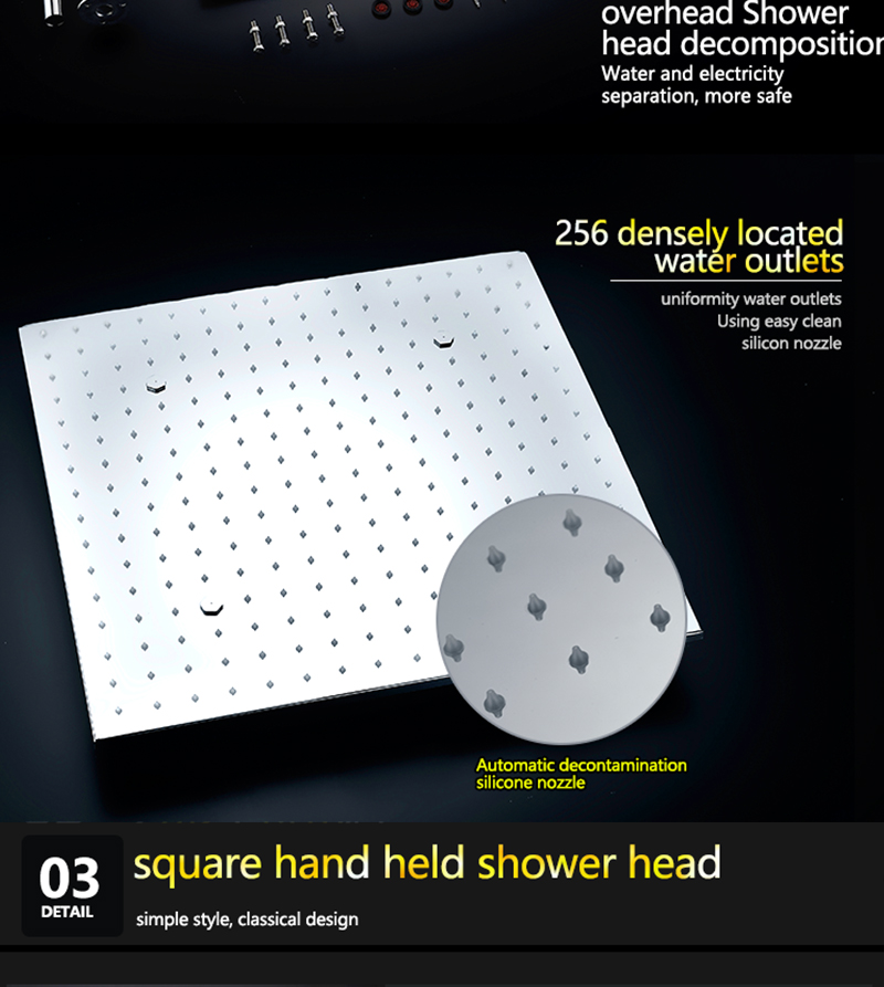 LED Big Rain Shower Faucets Modern Shower Ceiling 20'' Showerheads Panel 304 Stainless Steel Shower Set & Bath Shower Mixer (21)