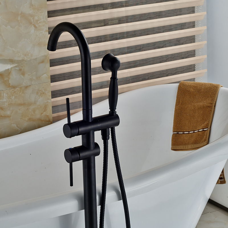 Oil-Rubbed-Bronze-Swivel-Spout-Bathroom-Tub-Faucet-Solid-Brass-Mixer-Tap-with-Handheld-Shower-Floor