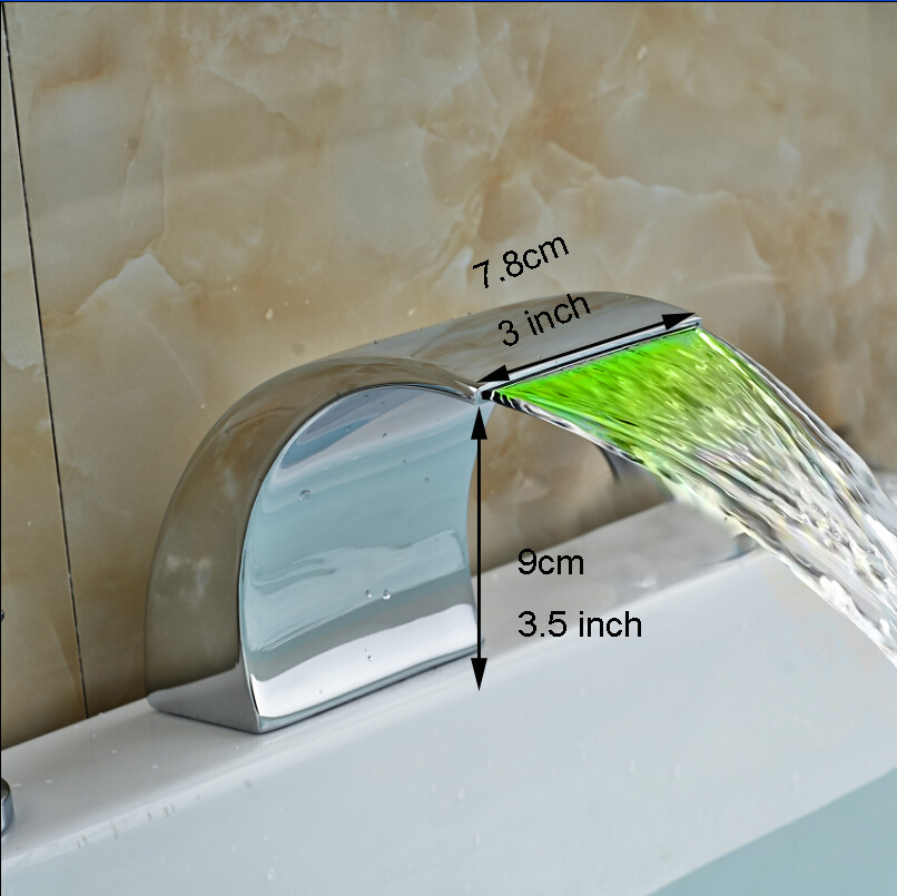 Free-Shipping-Deck-Mount-Waterfall-Spout-LED-Color-Changing-Brass-Chrome-Basin-Tub-Replace-Spout