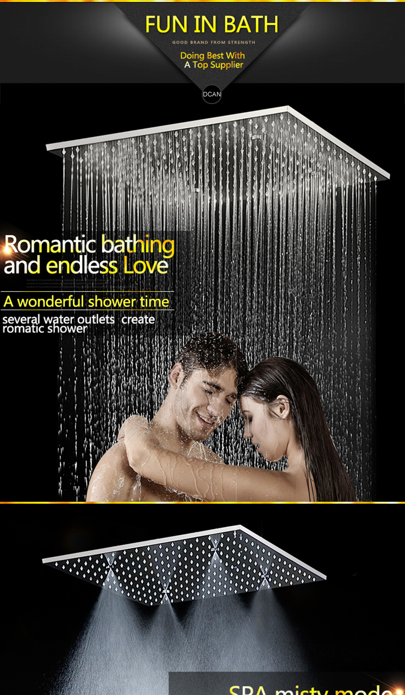 20'' Bathroom Shower Accessories Temperature Control Square Mist Shower Sets Ceiling And Handheld Shower & 2 Inch Body Jets (6)