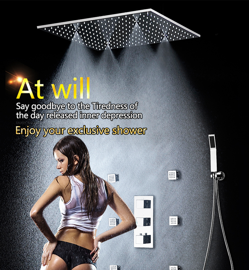 20'' Bathroom Shower Accessories Temperature Control Square Mist Shower Sets Ceiling And Handheld Shower & 2 Inch Body Jets (1)