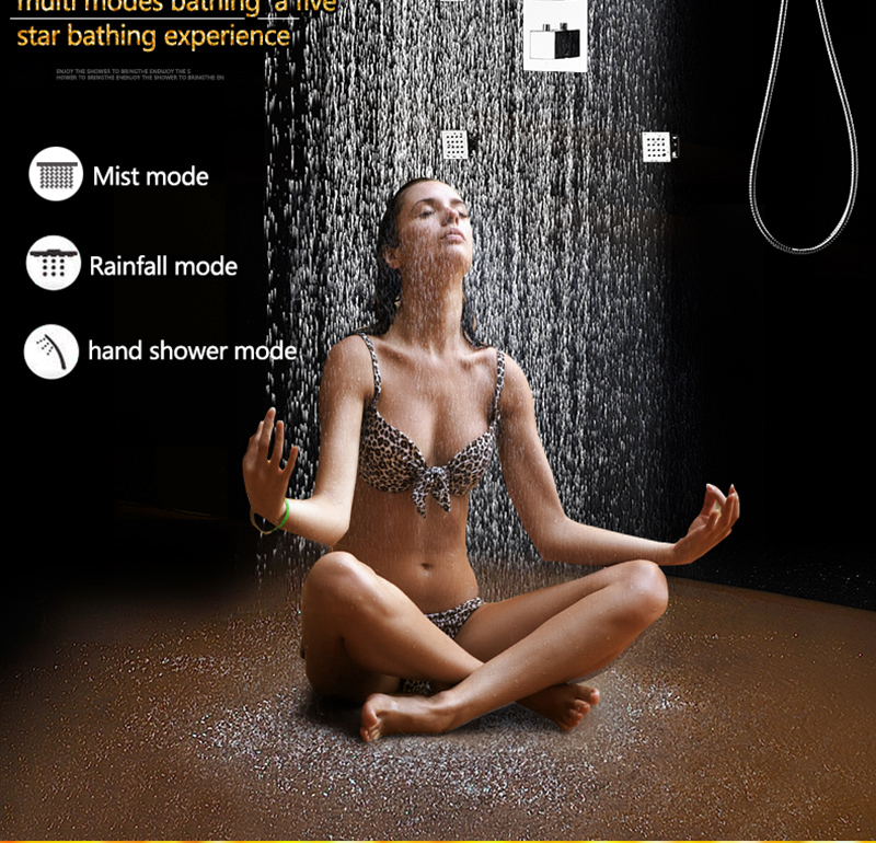 20'' Bathroom Shower Accessories Temperature Control Square Mist Shower Sets Ceiling And Handheld Shower & 2 Inch Body Jets (4)