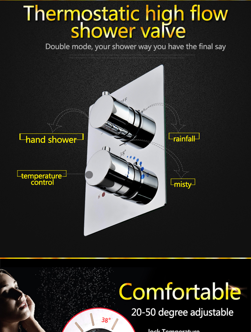 LED Big Rain Shower Faucets Modern Shower Ceiling 20'' Showerheads Panel 304 Stainless Steel Shower Set & Bath Shower Mixer (10)