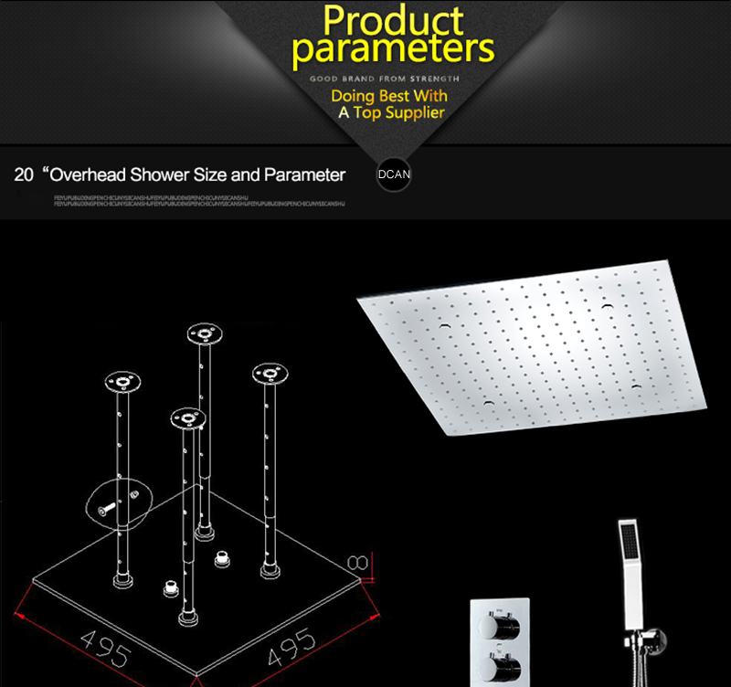 LED Big Rain Shower Faucets Modern Shower Ceiling 20'' Showerheads Panel 304 Stainless Steel Shower Set & Bath Shower Mixer (15)