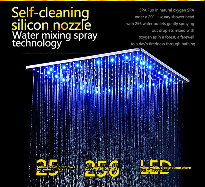 LED Big Rain Shower Faucets Modern Shower Ceiling 20'' Showerheads Panel 304 Stainless Steel Shower Set & Bath Shower Mixer (5)
