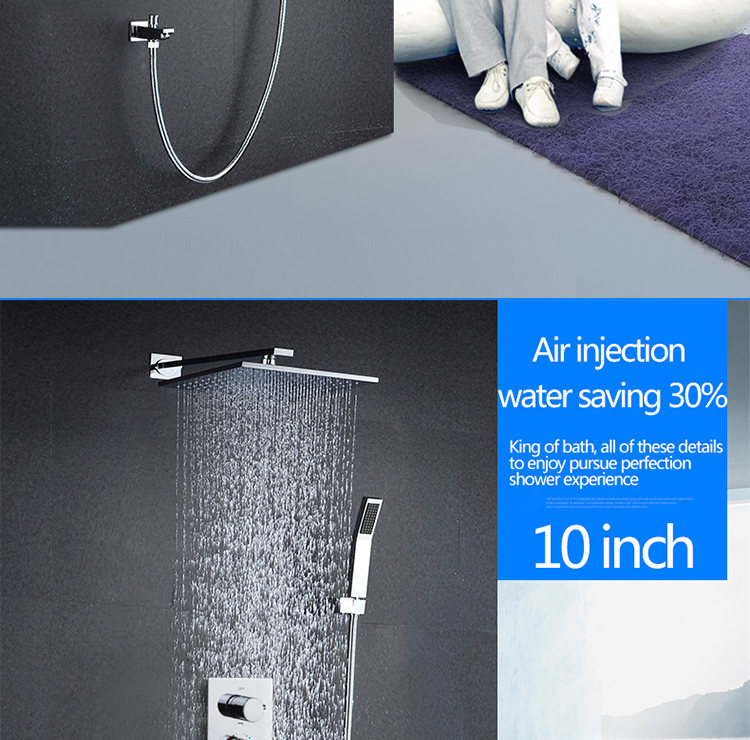 10 Inch Air Shower Head Set Booster Saving Water Concealed Wall Mounted Box Shower Kit  Rainfall Brass Bath &Shower Faucets (3)