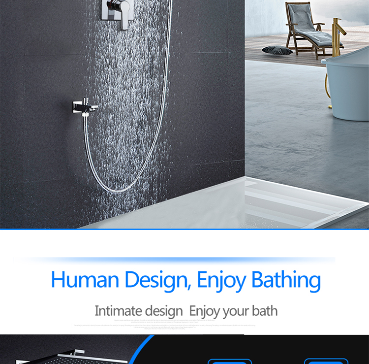 10 Inch Air Shower Head Set Booster Saving Water Concealed Wall Mounted Box Shower Kit  Rainfall Brass Bath &Shower Faucets (4)