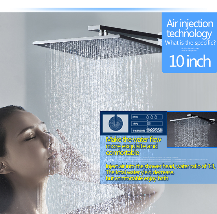 10 Inch Air Shower Head Set Booster Saving Water Concealed Wall Mounted Box Shower Kit  Rainfall Brass Bath &Shower Faucets (6)