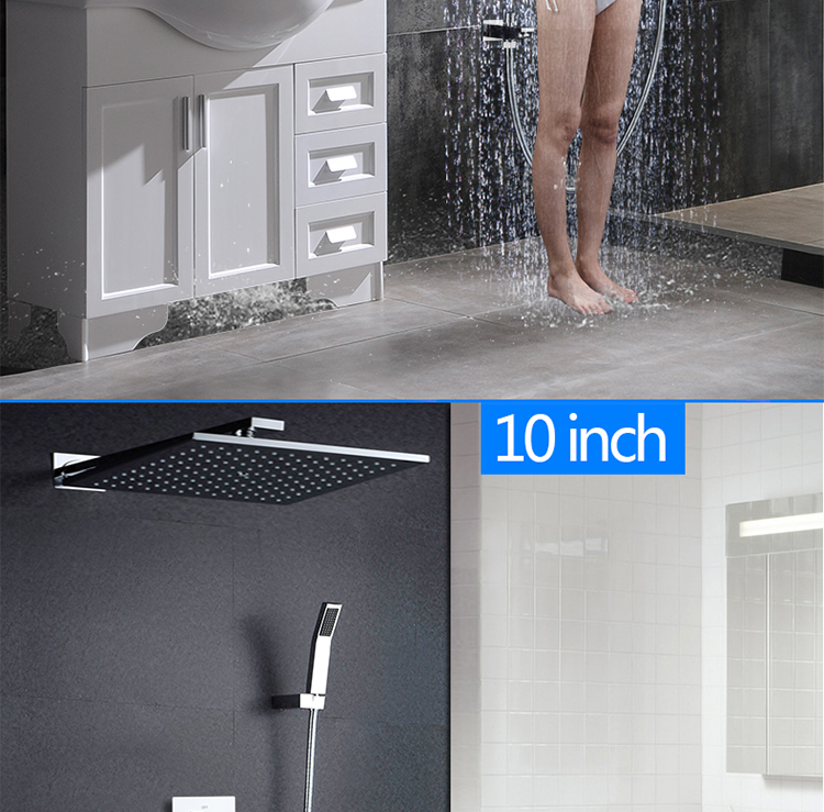 10 Inch Air Shower Head Set Booster Saving Water Concealed Wall Mounted Box Shower Kit  Rainfall Brass Bath &Shower Faucets (18)