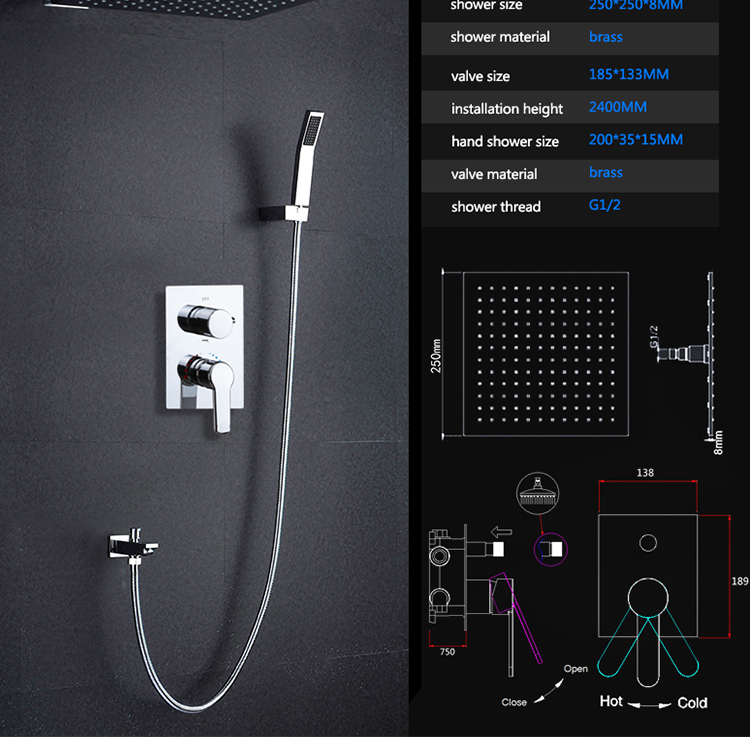10 Inch Air Shower Head Set Booster Saving Water Concealed Wall Mounted Box Shower Kit  Rainfall Brass Bath &Shower Faucets (16)