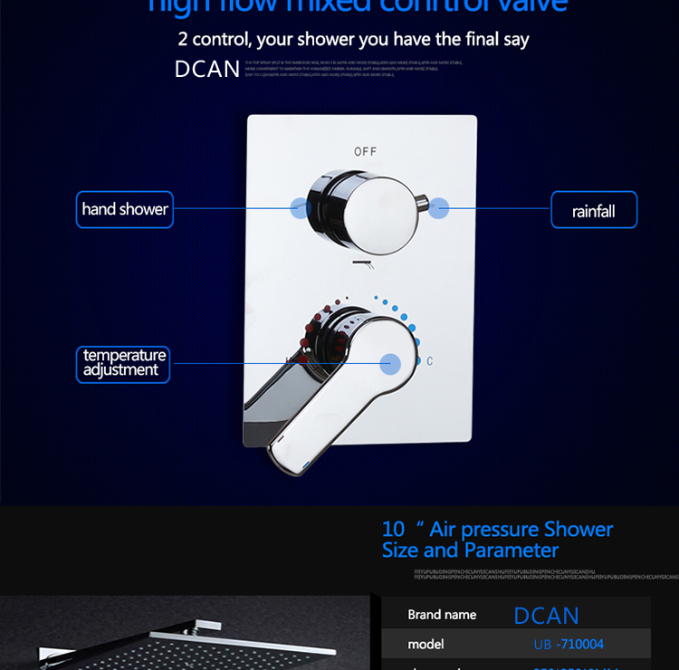 10 Inch Air Shower Head Set Booster Saving Water Concealed Wall Mounted Box Shower Kit  Rainfall Brass Bath &Shower Faucets (15)