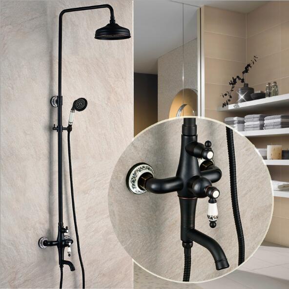 Luxury Antique Black Bathroom Shower Faucet Set Single Ceramic