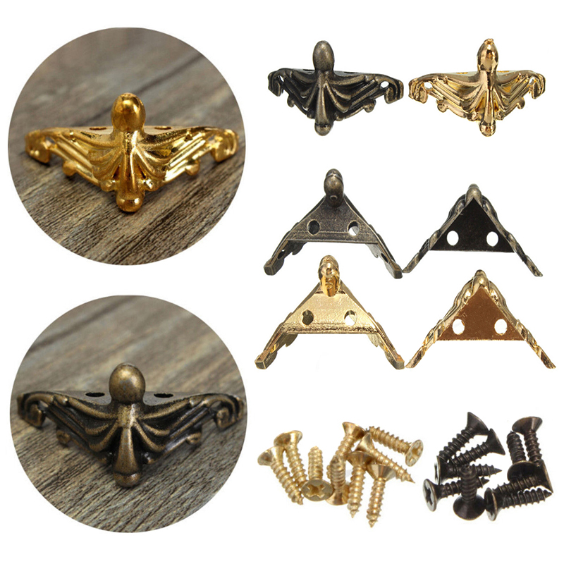 4Pcs/Set Hardware Antique Brass Jewelry Gift Box Wood Case Decorative Feet Leg Corner Protector