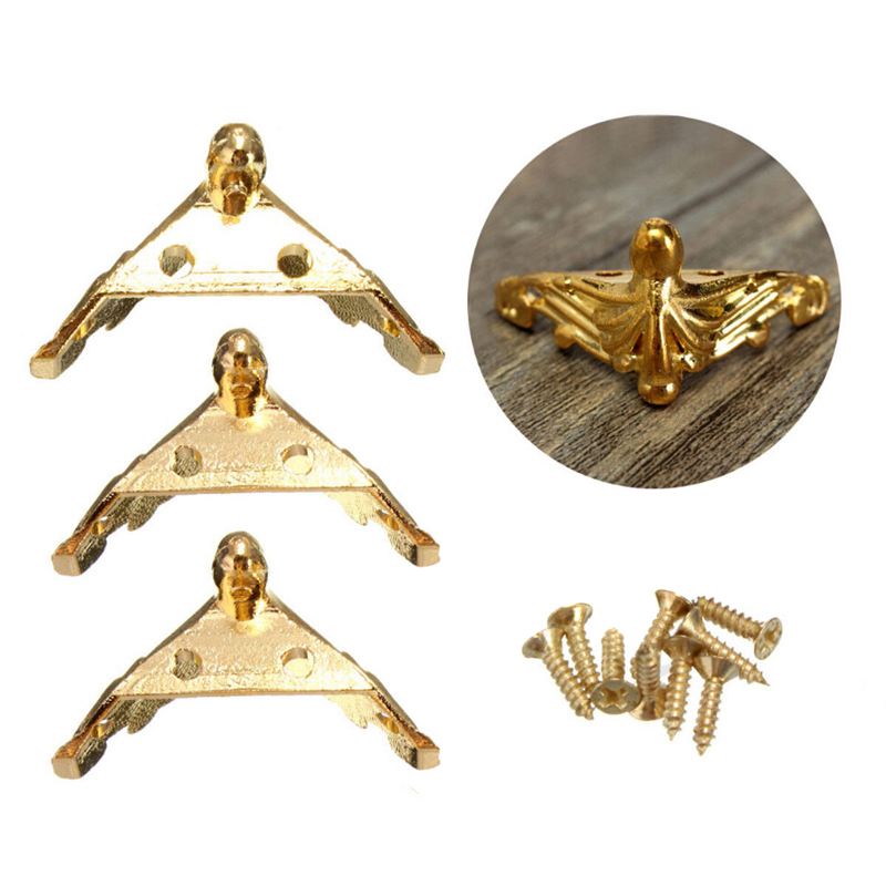 4Pcs/Set Hardware Antique Brass Jewelry Gift Box Wood Case Decorative Feet Leg Corner Protector