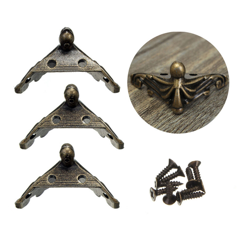 4Pcs/Set Hardware Antique Brass Jewelry Gift Box Wood Case Decorative Feet Leg Corner Protector