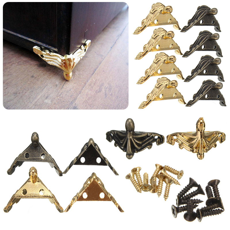 4Pcs/Set Hardware Antique Brass Jewelry Gift Box Wood Case Decorative Feet Leg Corner Protector