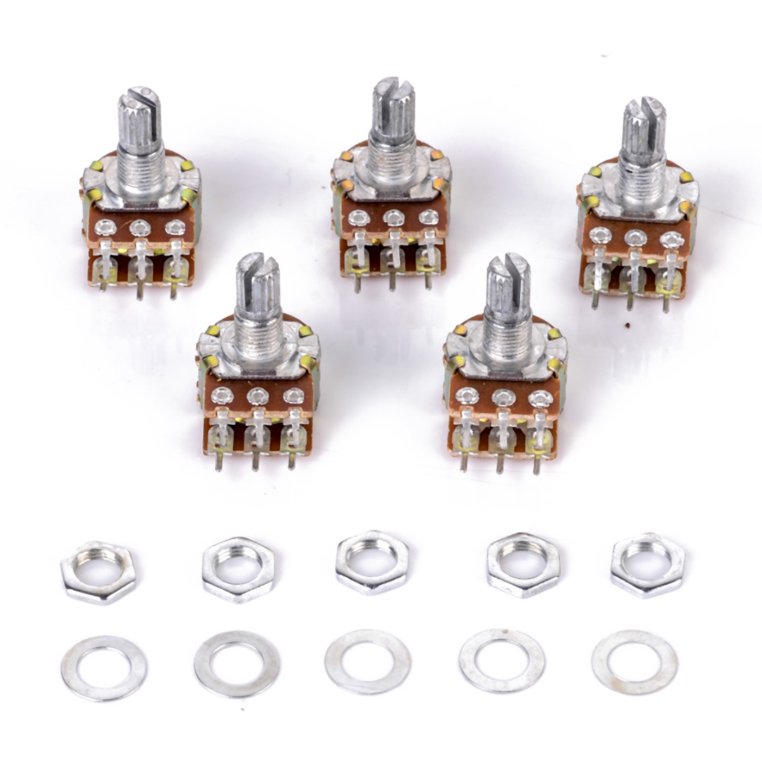 5pcs 6 Pin B10K Dual Stereo Potentiometer Pots Linear Taper Splined Shaft 16mm with Nuts And Washers