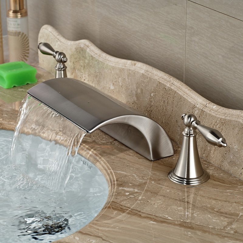 Modern-Brass-Deck-Mounted-Dual-Handles-Bathroom-Basin-Mixer-Faucet-Tap-Brushed-Nickel-Waterfall-Spout (3)