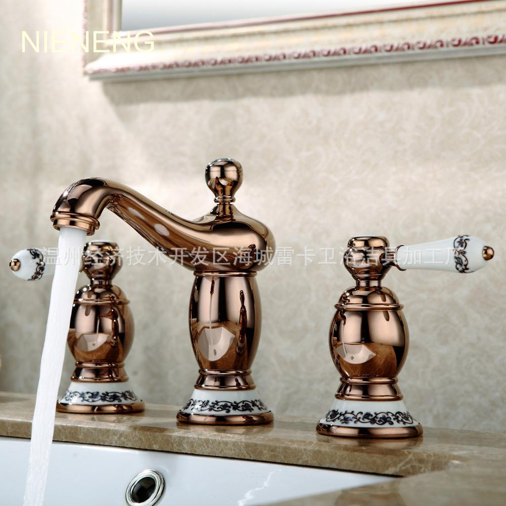 Nieneng Mixer Retro Bathroom Faucet Three Hole Vintage 3 Holes