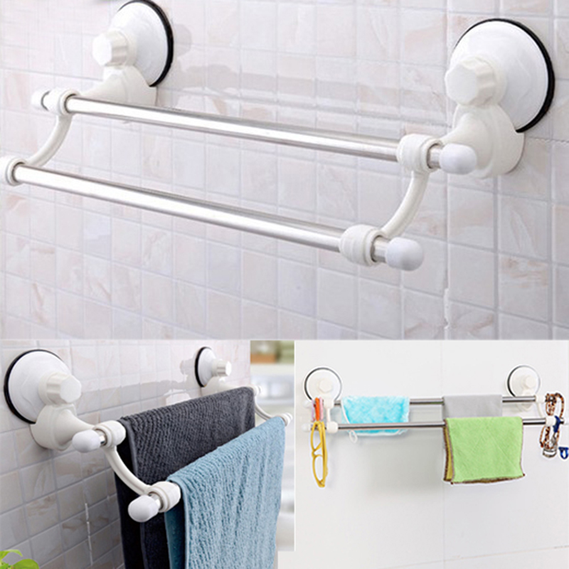 New Dual Layer Suction Towel Rack Mayitr Stainless Steel Wall Mount Bathroom Towel Holder Rack Rail Shelf Bathroom Accessories